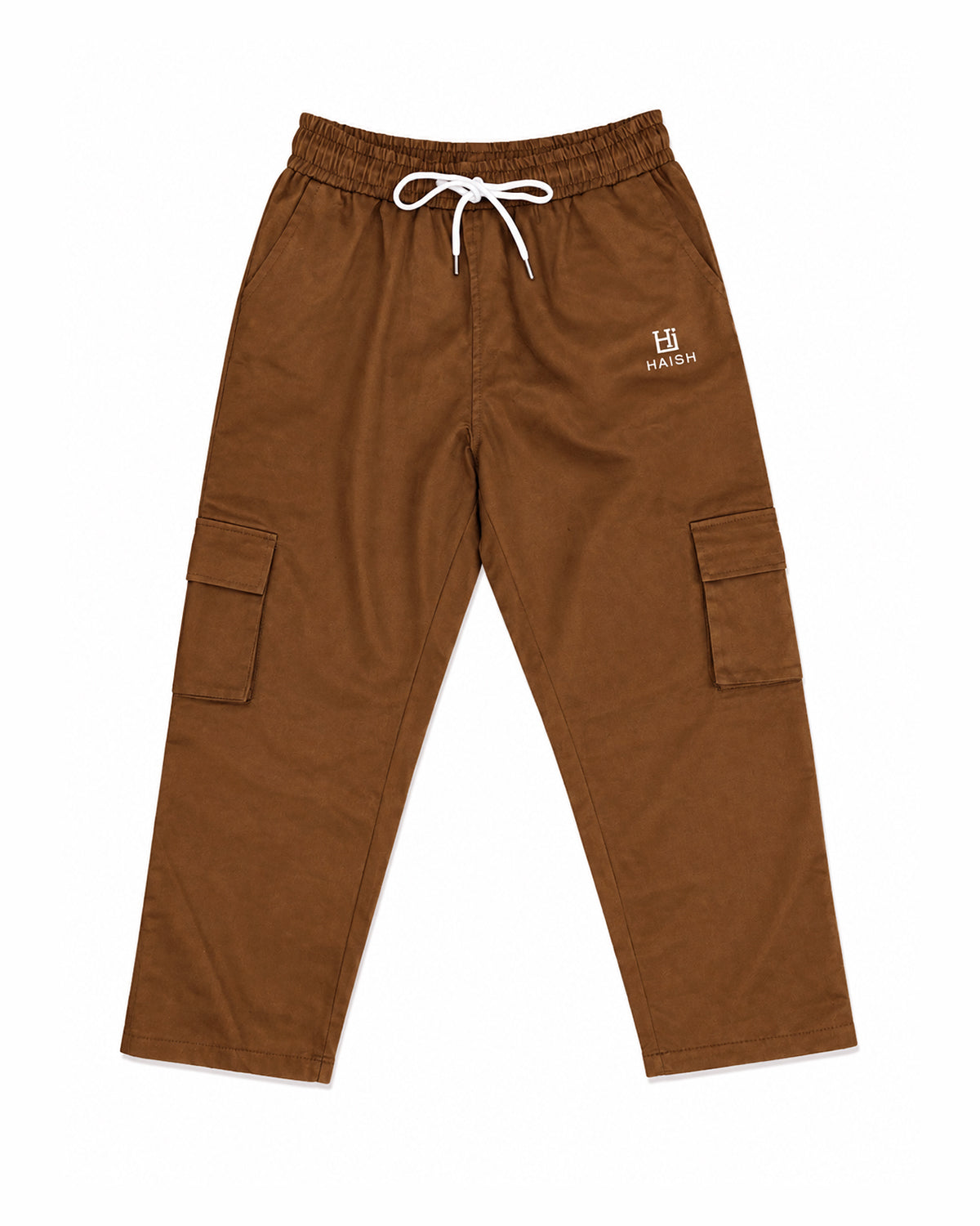 HAISH Neutral Brown Baggy Cargo Pants | Minimal Logo Streetwear Bottoms