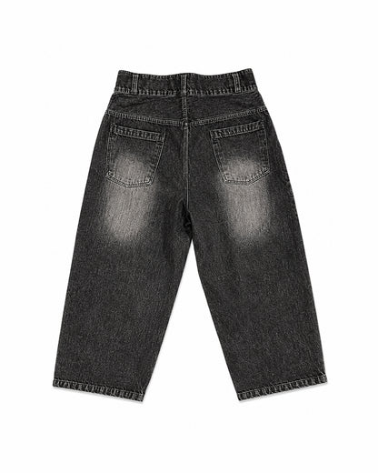 HAISH Washed Black Wide Leg Jeans | Baggy Straight Fit Denim with Logo