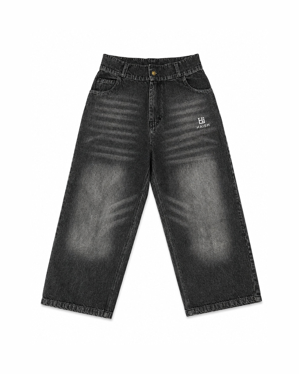 HAISH Washed Black Wide Leg Jeans | Baggy Straight Fit Denim with Logo