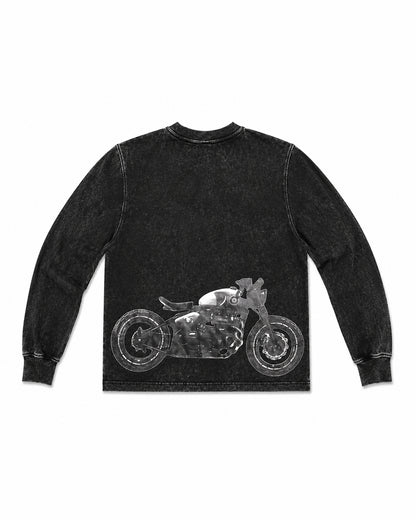 Men's HAISH Vintage Wash Long Sleeve Shirt | Bike Graphic Oversized Cotton Tee