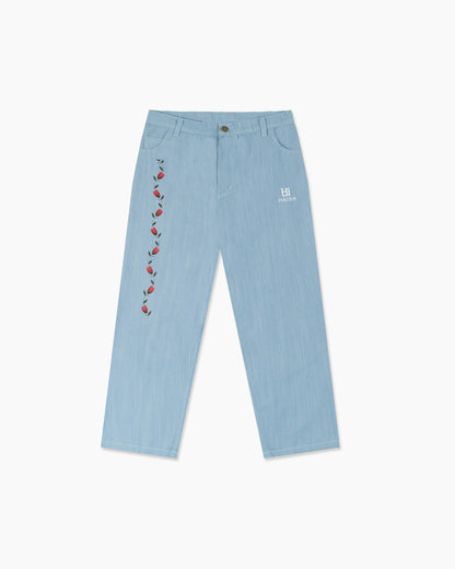 HAISH Tulip Embroidered Wide-Leg Denim - Light Wash