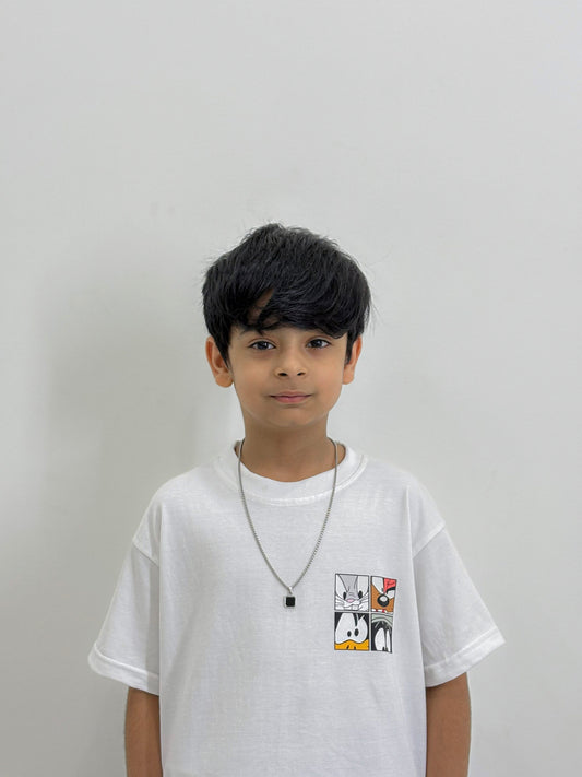 Boys’ Graphic Patch White T-Shirt