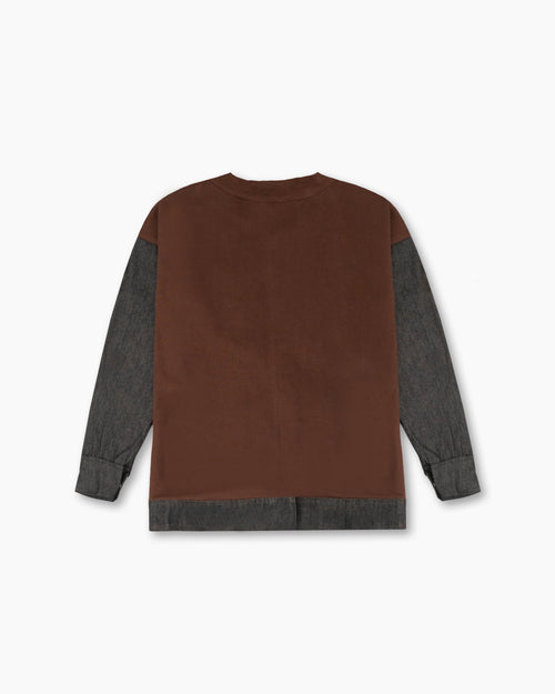 DENIM MIXED FLEECE CARDIGAN