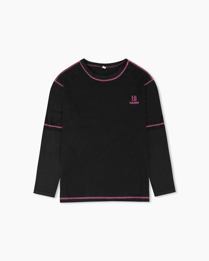 Protect Your Peace" Contrast Stitch Long-Sleeve T-Shirt - Pink lining