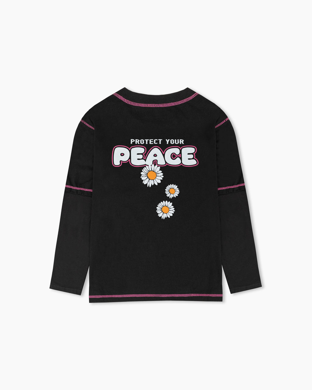 Protect Your Peace" Contrast Stitch Long-Sleeve T-Shirt