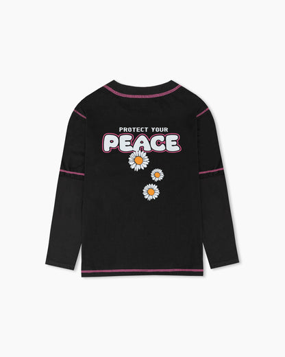 Protect Your Peace" Contrast Stitch Long-Sleeve T-Shirt - Pink lining