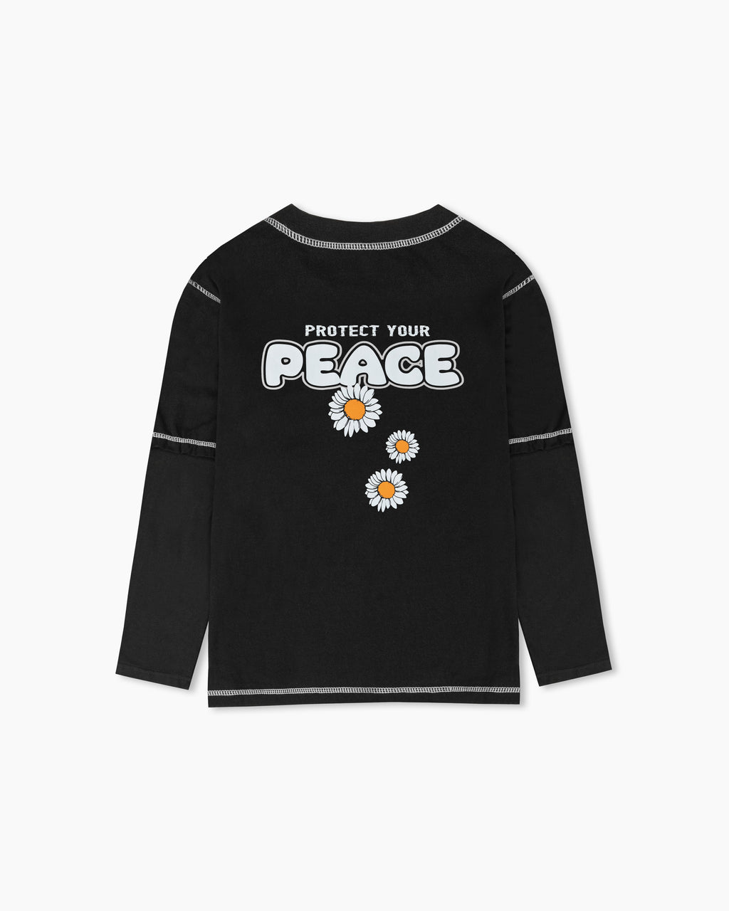 Protect Your Peace" Contrast Stitch Long-Sleeve T-Shirt - White lining