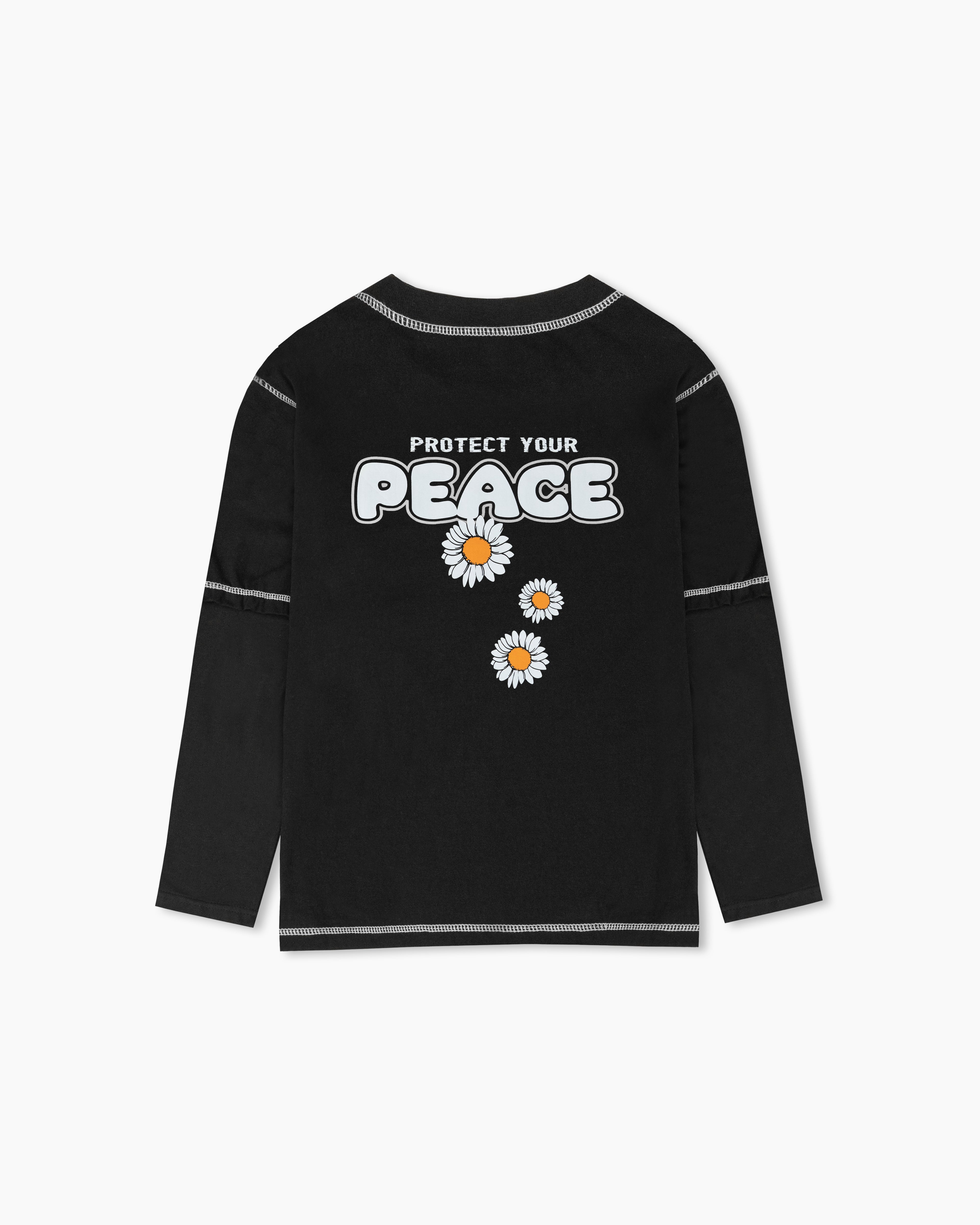 Protect Your Peace" Contrast Stitch Long-Sleeve T-Shirt