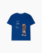 Casual Blue Streetwear T-Shirt with Samurai Graphic & Motivational Quote