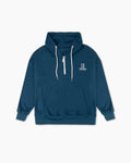 Deep Blue Waffle-Knit Quarter-Zip Hoodie with Contrast Drawstrings.