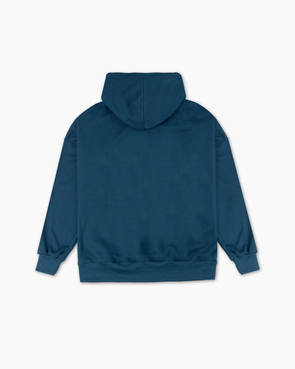 Deep Blue Waffle-Knit Quarter-Zip Hoodie with Contrast Drawstrings.