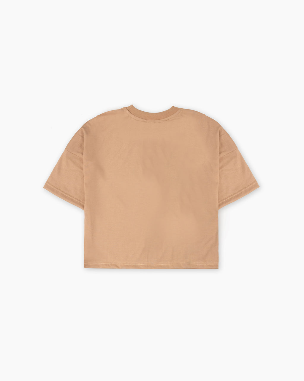 HAISH Beige Boxy Fit Asymmetric Tee | Women’s Minimal Logo Cropped T-Shirt