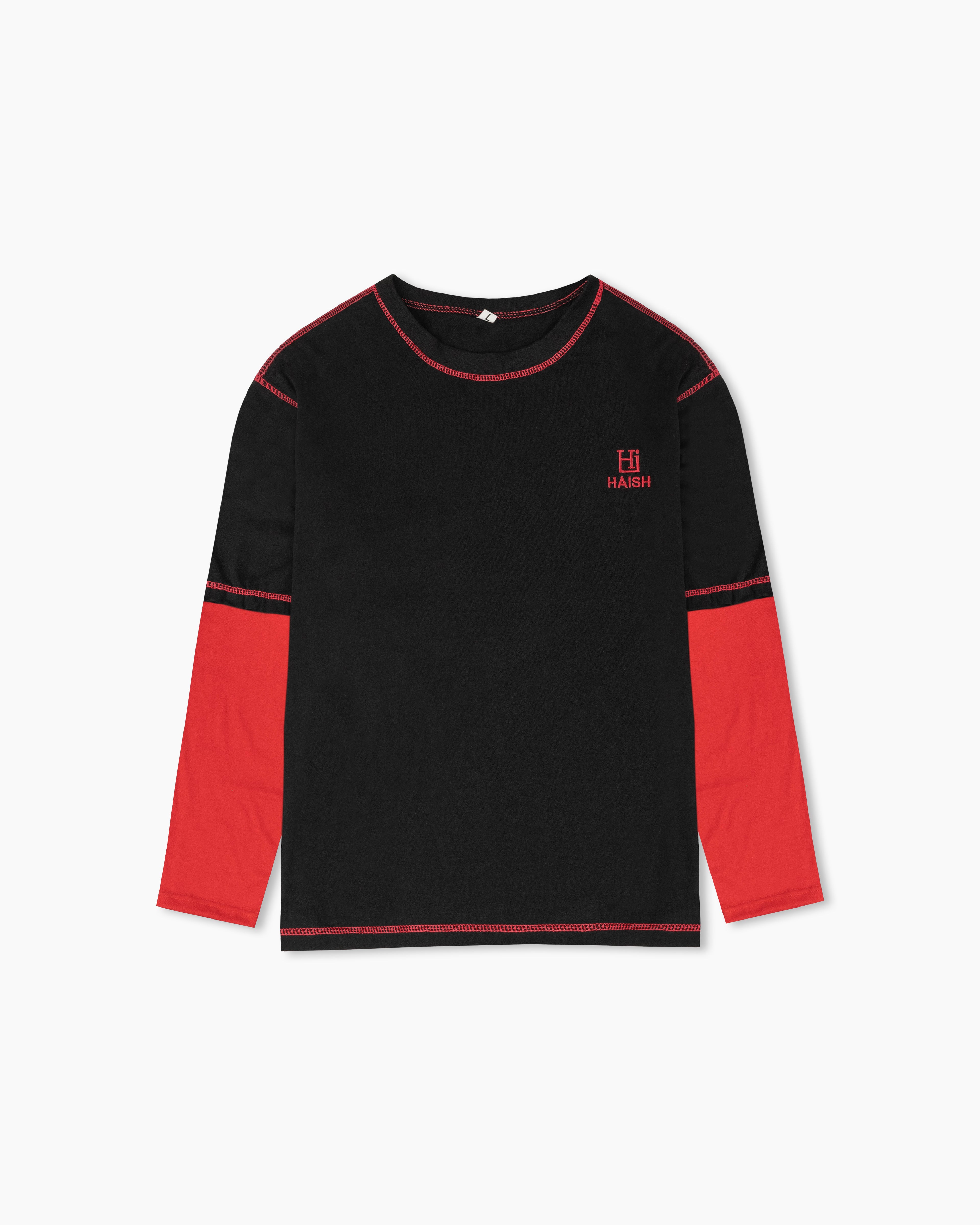 HAISH Black Red Contrast Sleeve T-Shirt | Sporty Oversized tee